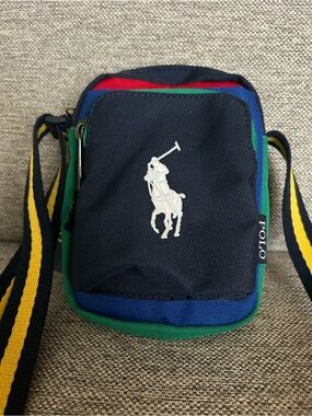 Polo by Ralph Lauren Navy with Green, Blue, Red & Yellow Striped Strap Crossbody